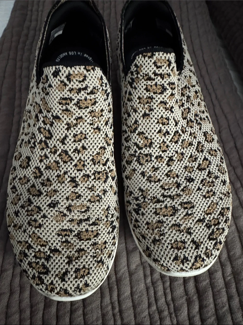 Skechers Slip-On Sneakers in Leopard Print Beige and Black